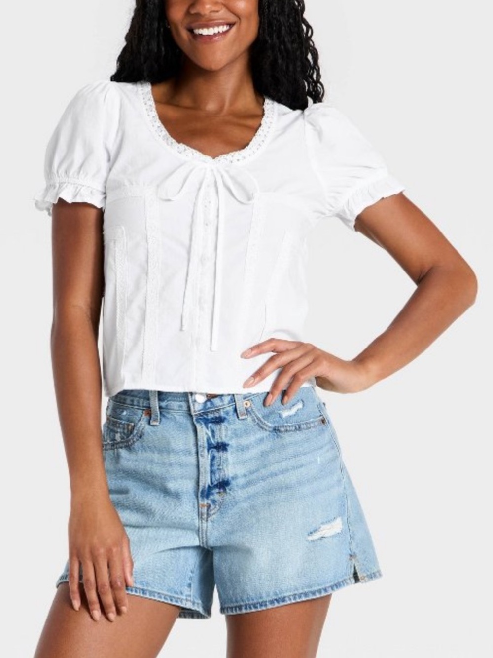 Universal Thread 100% cotton lace trim top - size medium